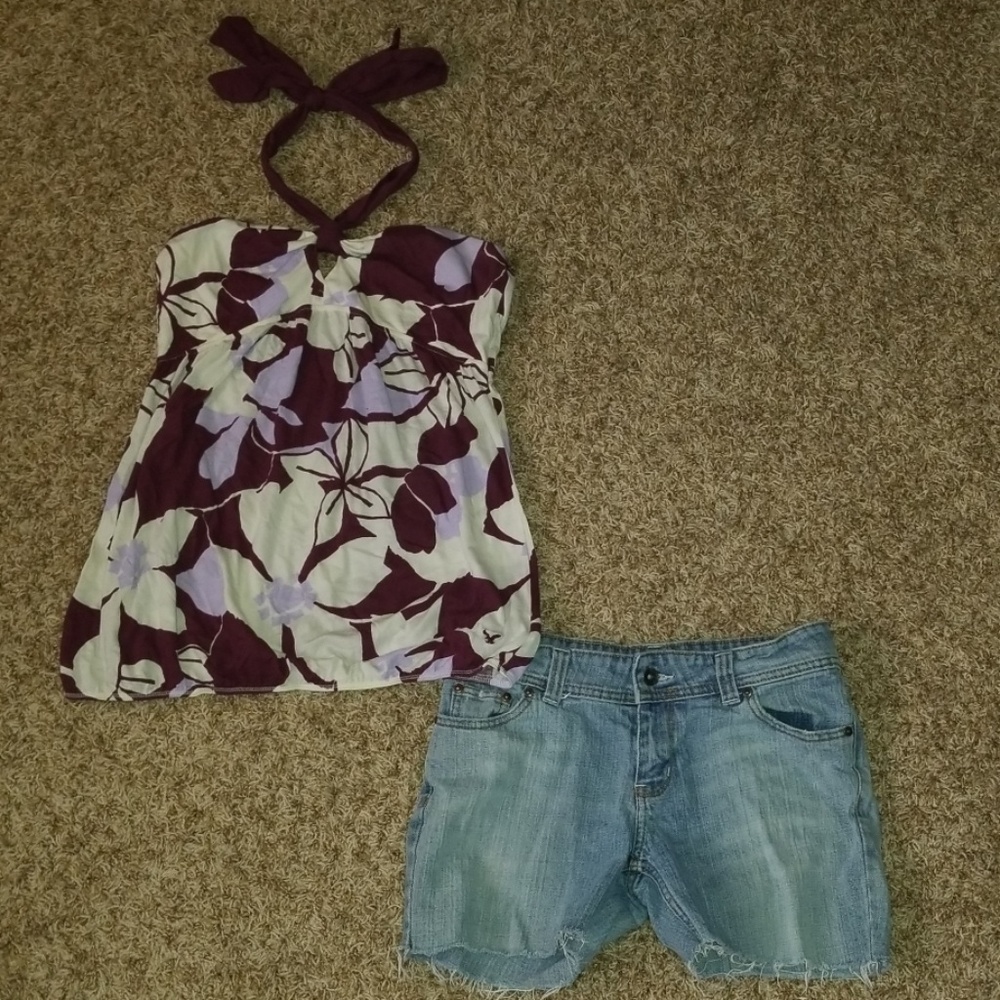 American Eagle Hawaiian Flower Halter Top